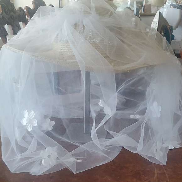 Elegant Bridal Wide-Brim Hat with Floral Veil - Picture 5 of 8